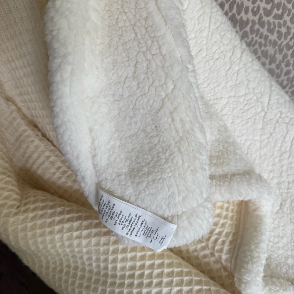 Pottery Barn Faux Sherpa Waffle Throw Blanket 50x60 Cream